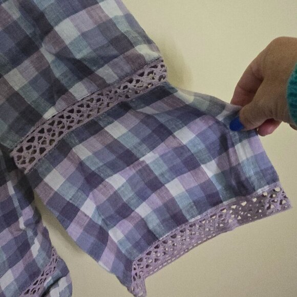 Chico's Crochet Detail Gingham Linen Popover Tunic Top Size S - Picture 6 of 8